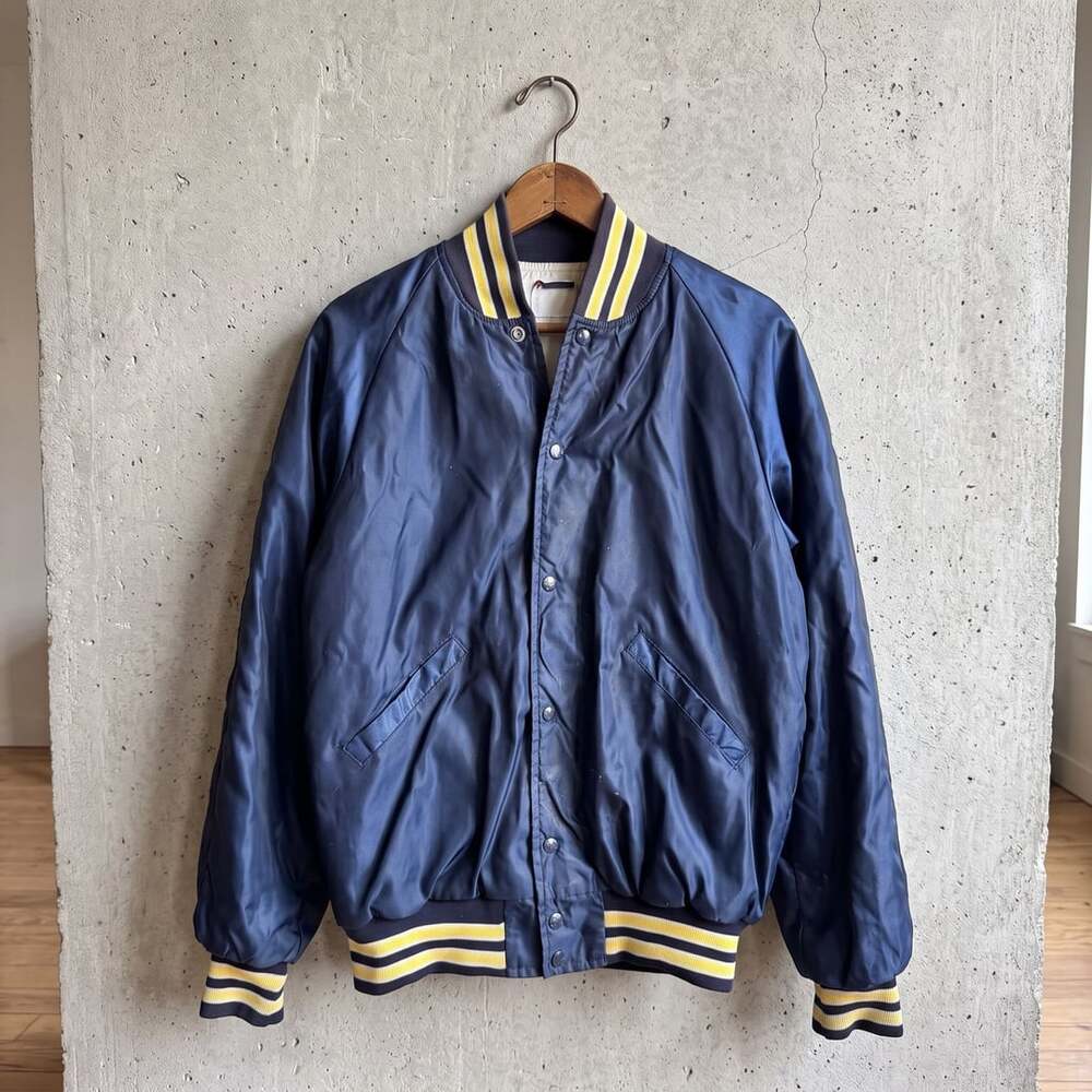 Butwin Satin Varsity Jacket Size M Blue Vintage 80s